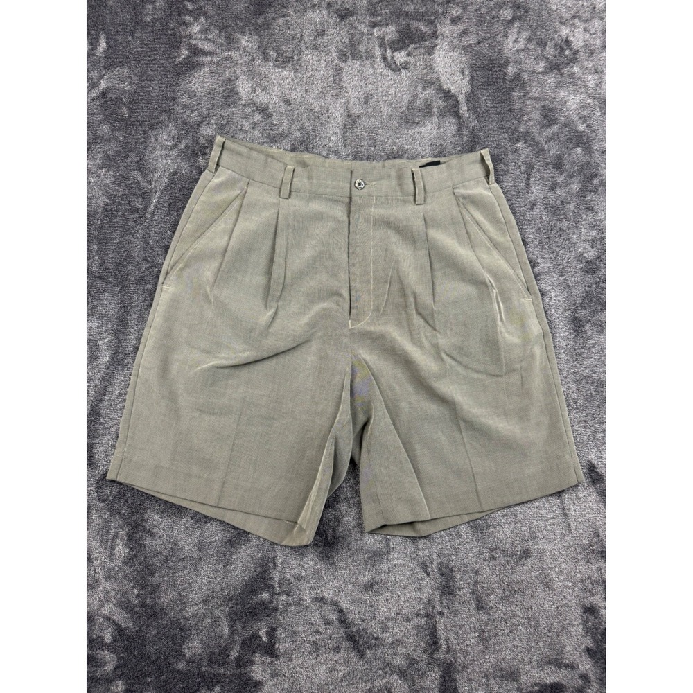 IZOD Shorts Mens 34 Gray Micro Pattern Pleated Front Rayon Blend Casual Dress